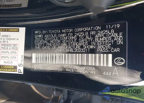 2020 Lexus Ux 200 z USA, uszkodzony, nr VIN JTHP3JBH8L2023211